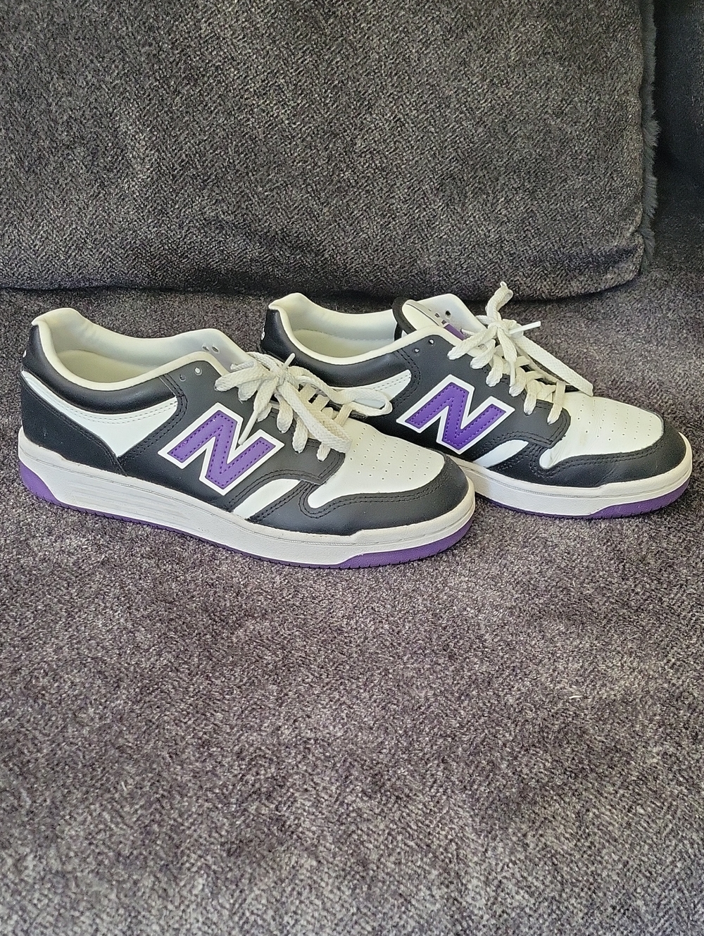 New Balance White, Black & Purple Low-Top Sneakers